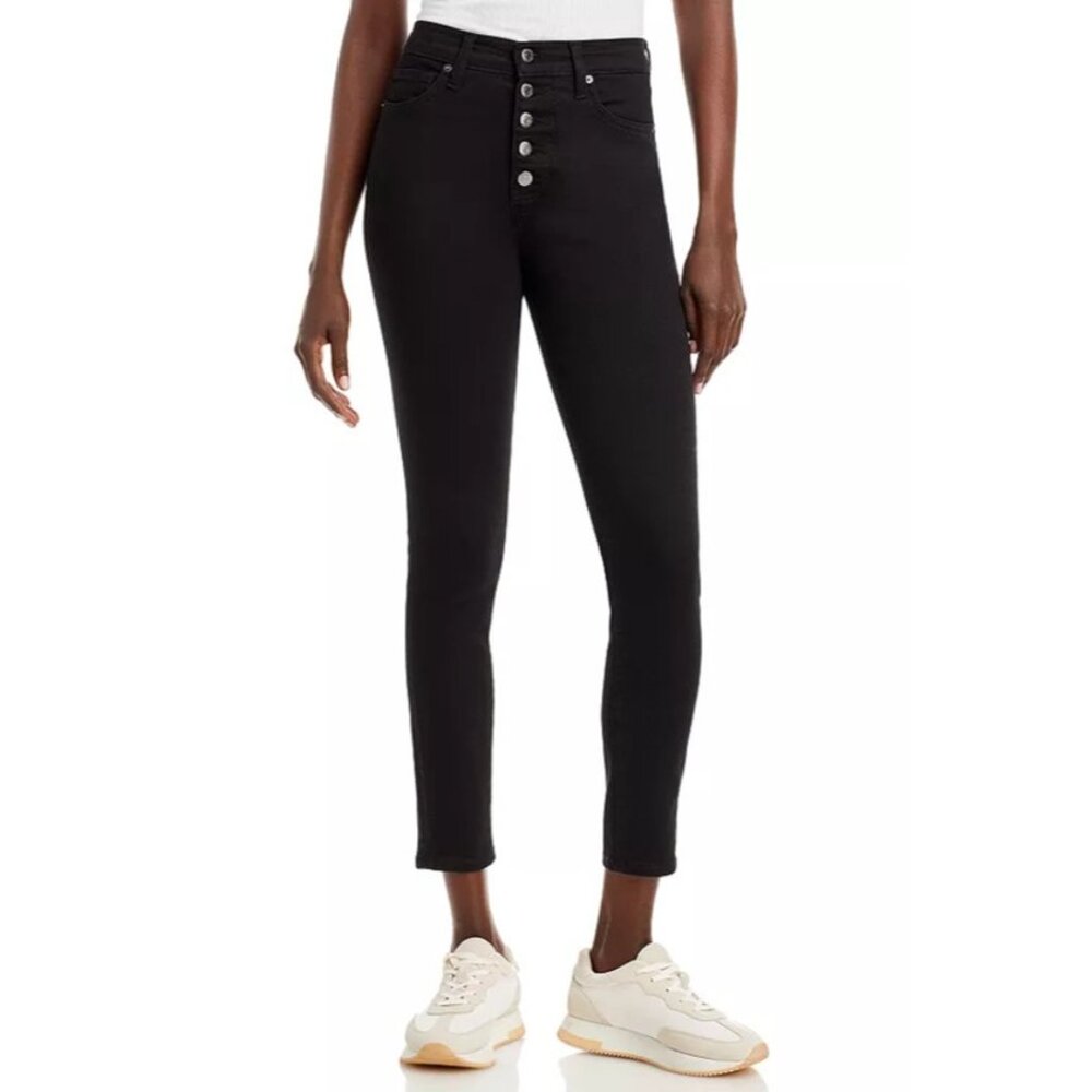 Veronica Beard Black Maera Skinny High-Rise Button Fly Denim Jeans, Size 25 | 0
